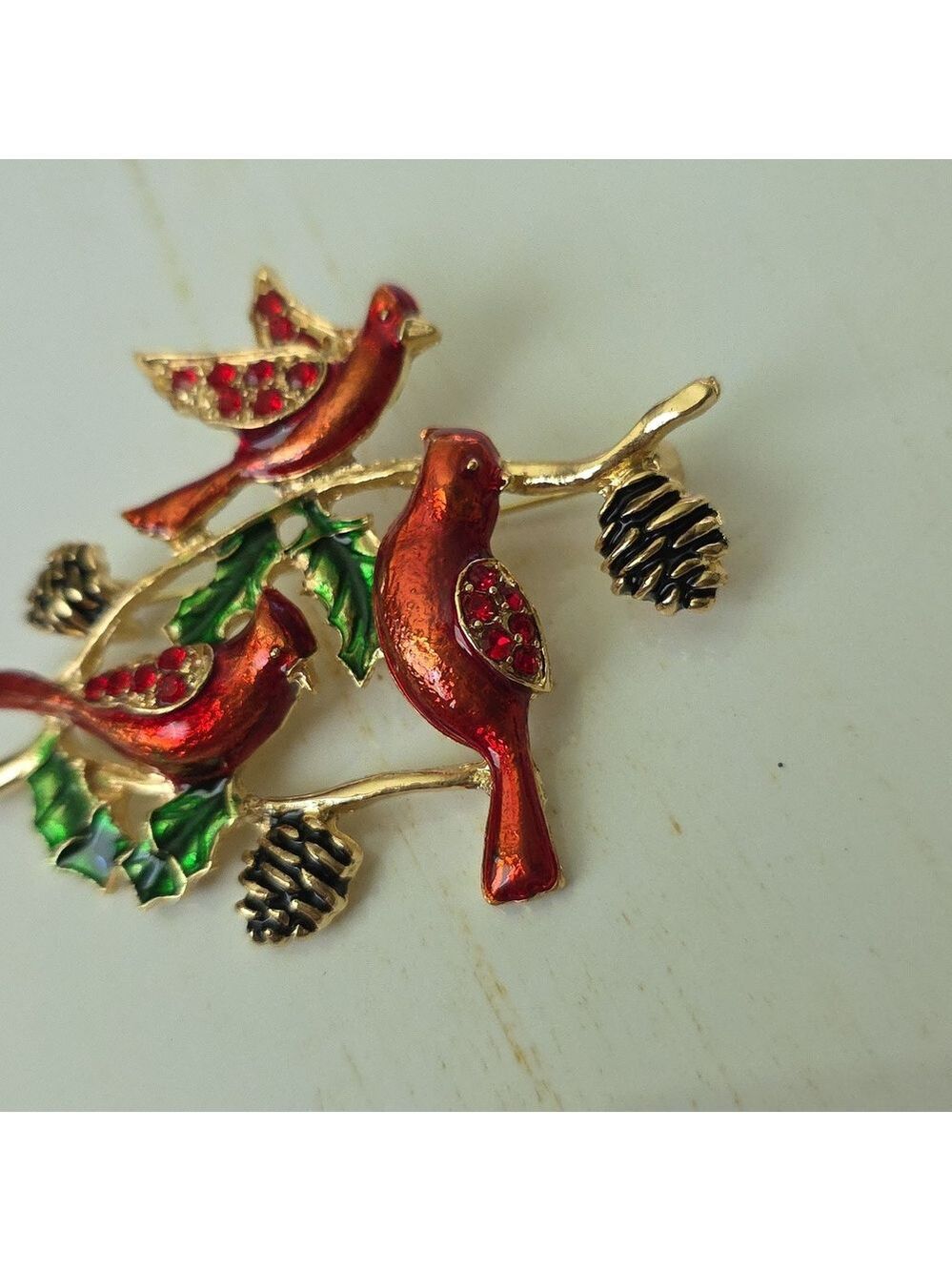 Cardinal  Christmas  Brooch Heart Cardinal Brooch Necklace Combo - Picture 2 of 7